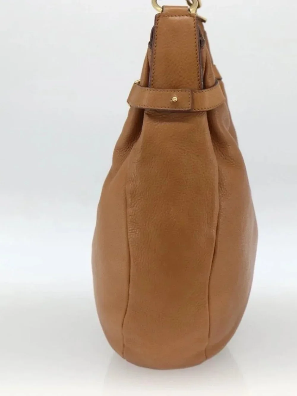 Salvatore Ferragamo Gancini Shoulder Bag Leather Brown Gold Auth gh1932